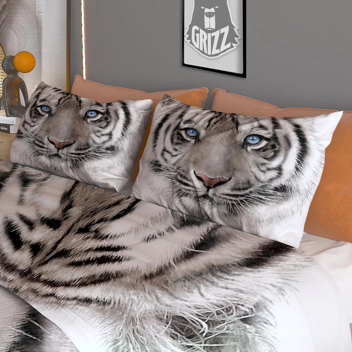 Portrait White Tiger Print Duvet Cover Bedding Set - Image 3