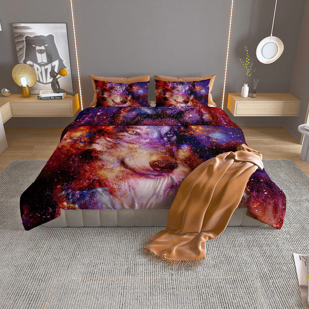 Portrait Wolf Galaxy Print Duvet Cover Bedding Set