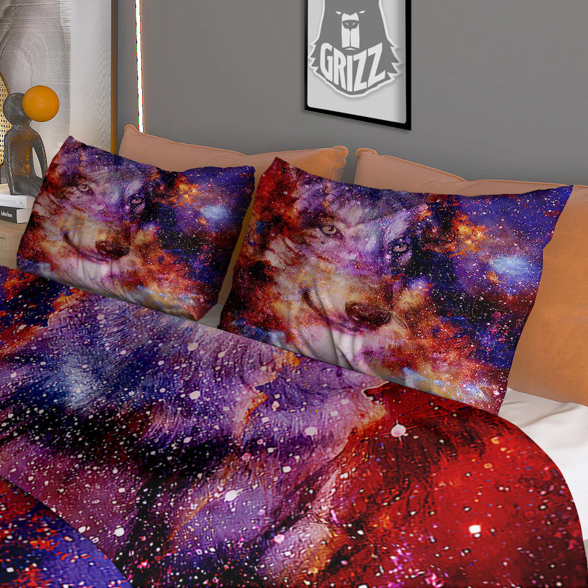 Portrait Wolf Galaxy Print Duvet Cover Bedding Set - Image 3