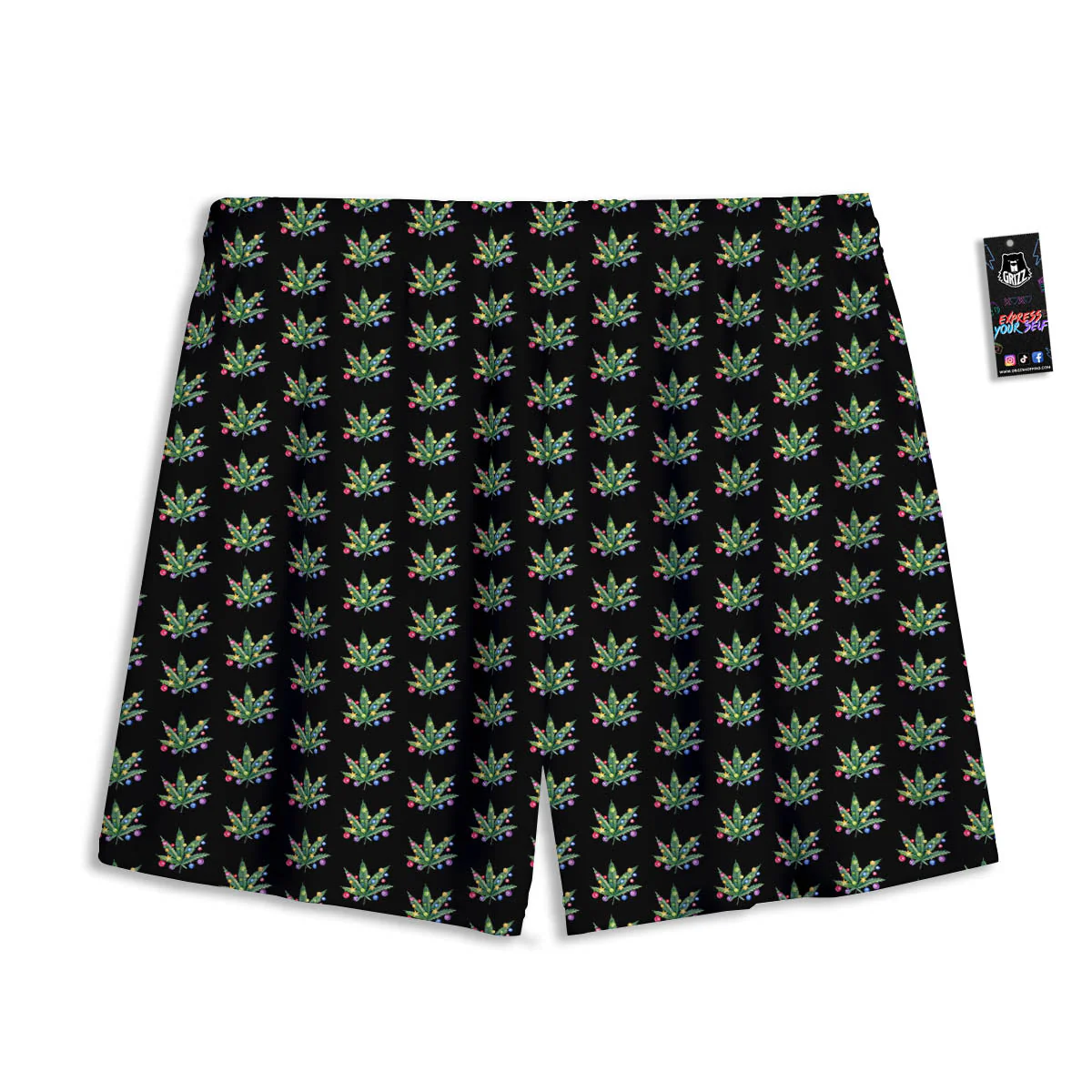 Pot Leaf Christmas Print Pattern Mesh Shorts - Image 2