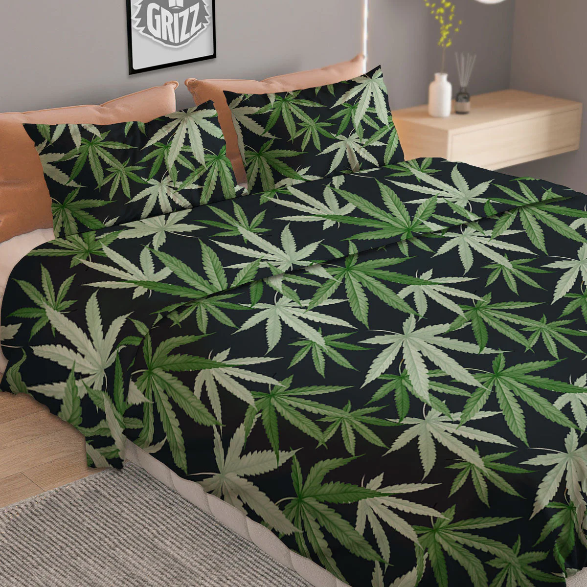 Pot Leaf Green Print Pattern Duvet Cover Bedding Set - Image 2