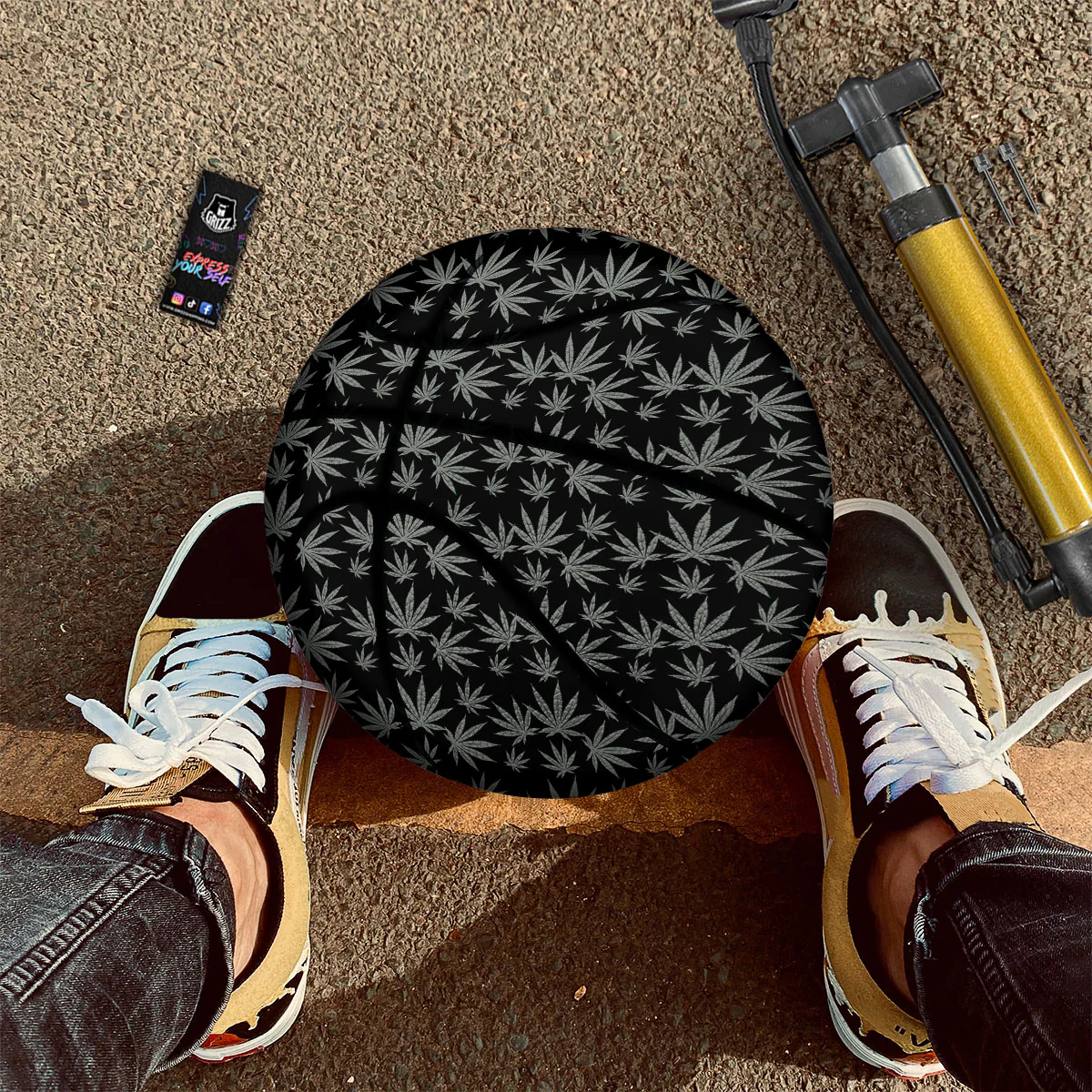 Pot Leaf Grey And Black Print Pattern Basketball - Image 2