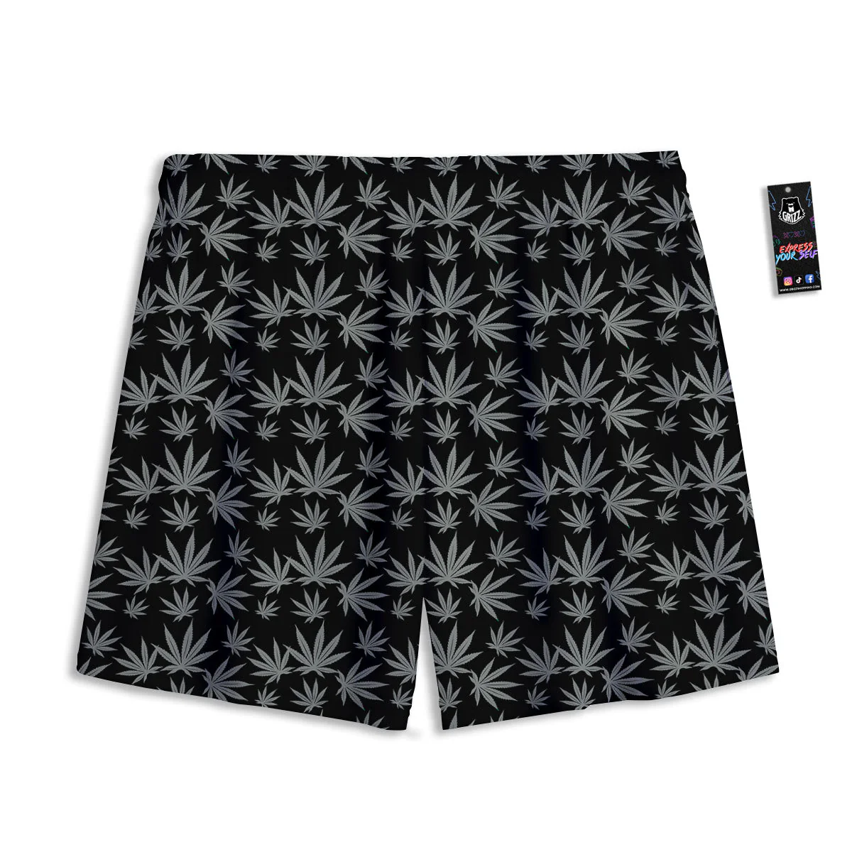Pot Leaf Grey And Black Print Pattern Mesh Shorts - Image 2