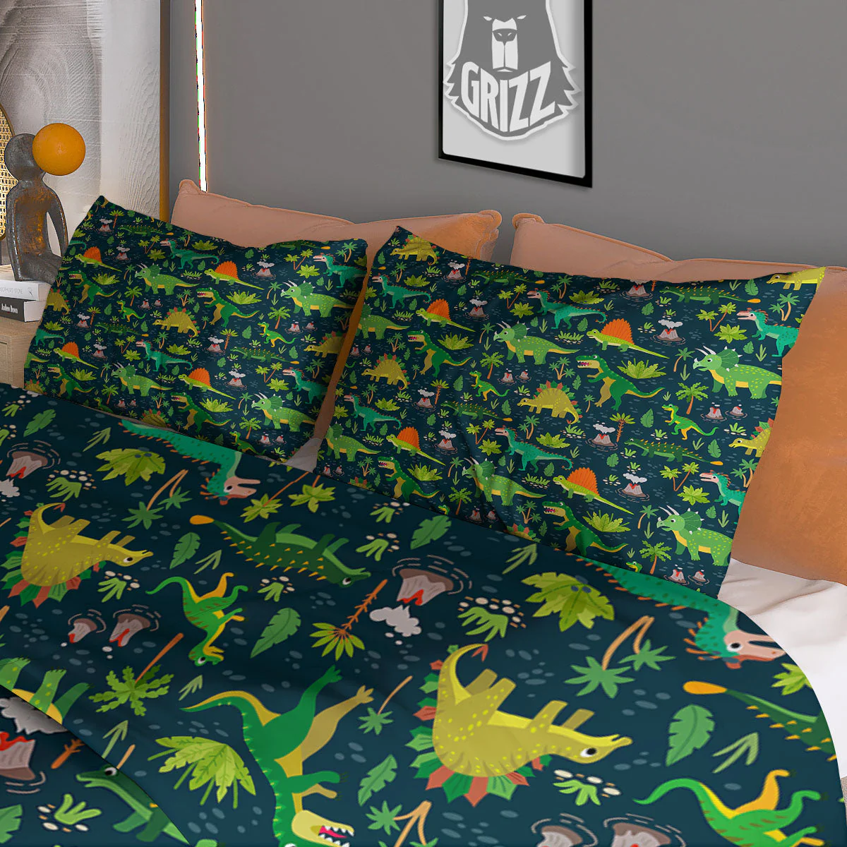 Prehistoric Plants And Dinosaur Print Duvet Cover Bedding Set - Image 3