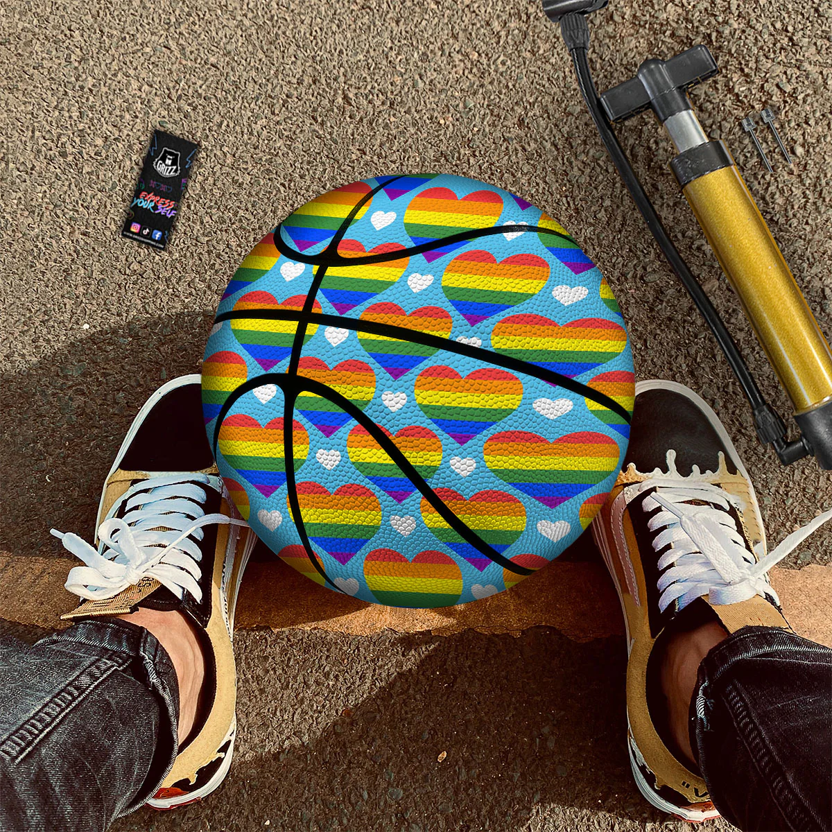 Pride Heart Rainbow LGBT Print Pattern Basketball - Image 2