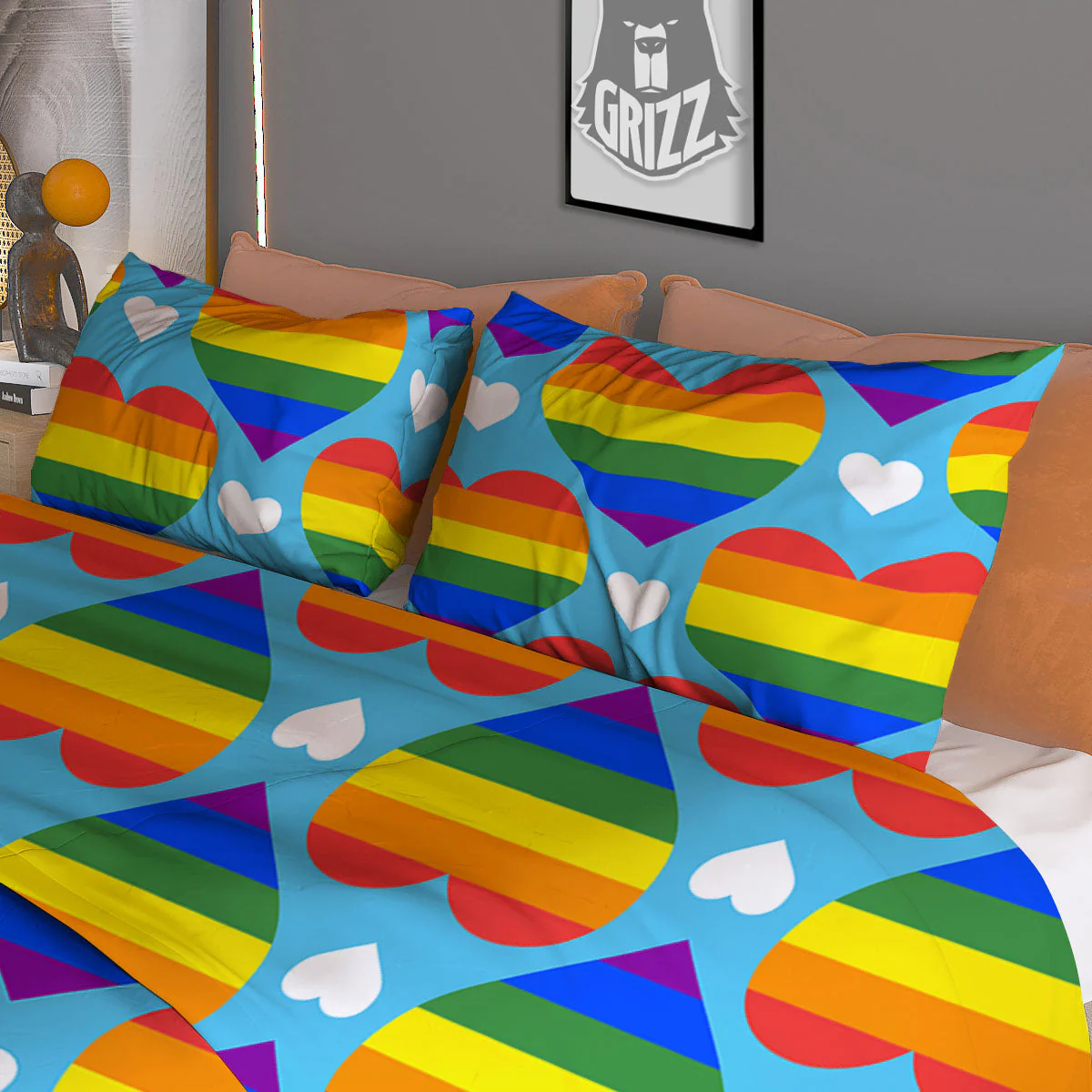 Pride Heart Rainbow LGBT Print Pattern Duvet Cover Bedding Set - Image 3