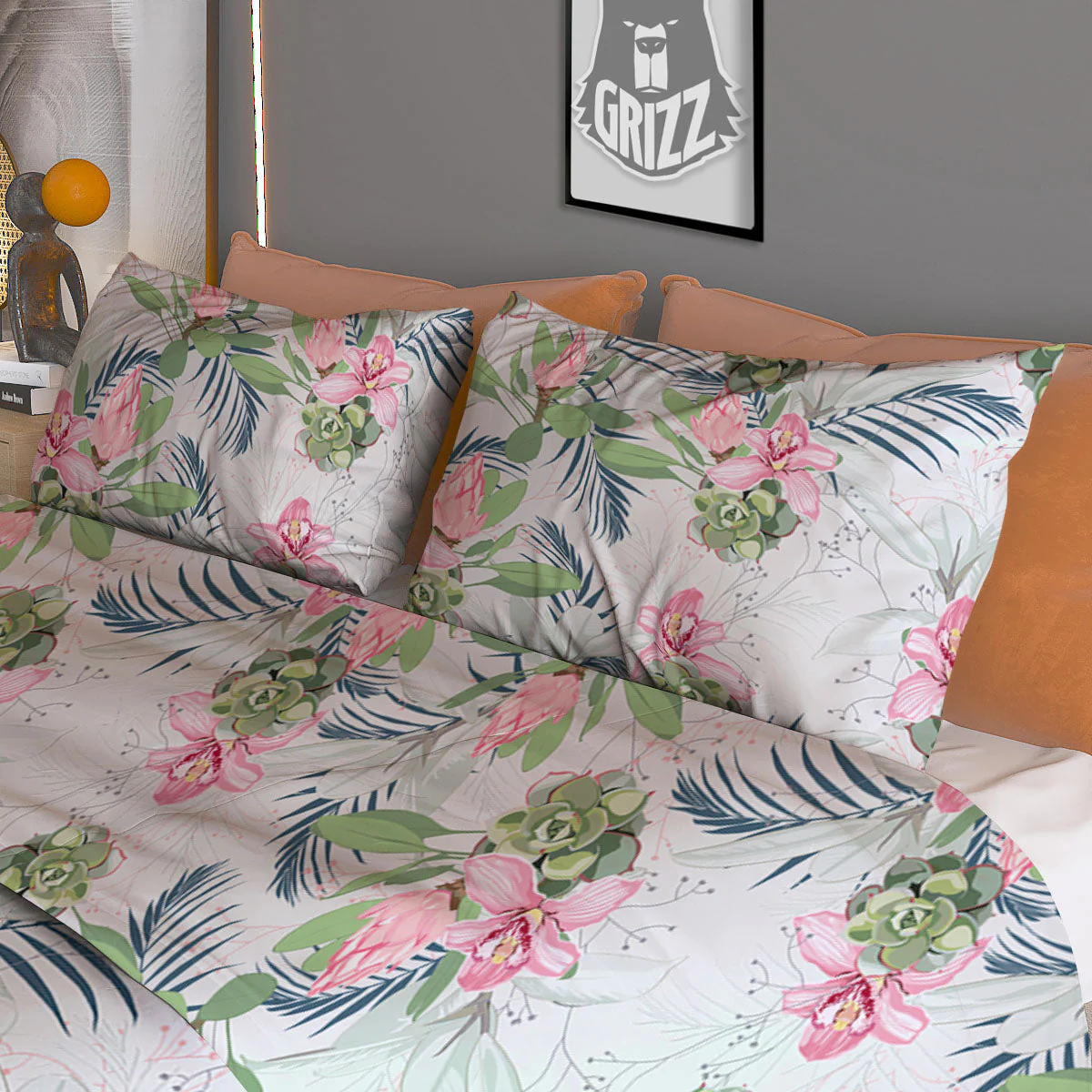 Protea Pink Print Pattern Duvet Cover Bedding Set - Image 3