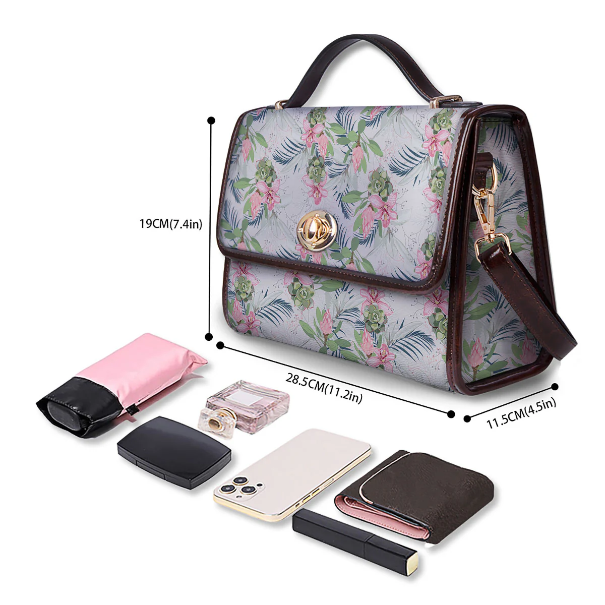 Protea Pink Print Pattern Women's Satchel Bag - Image 4