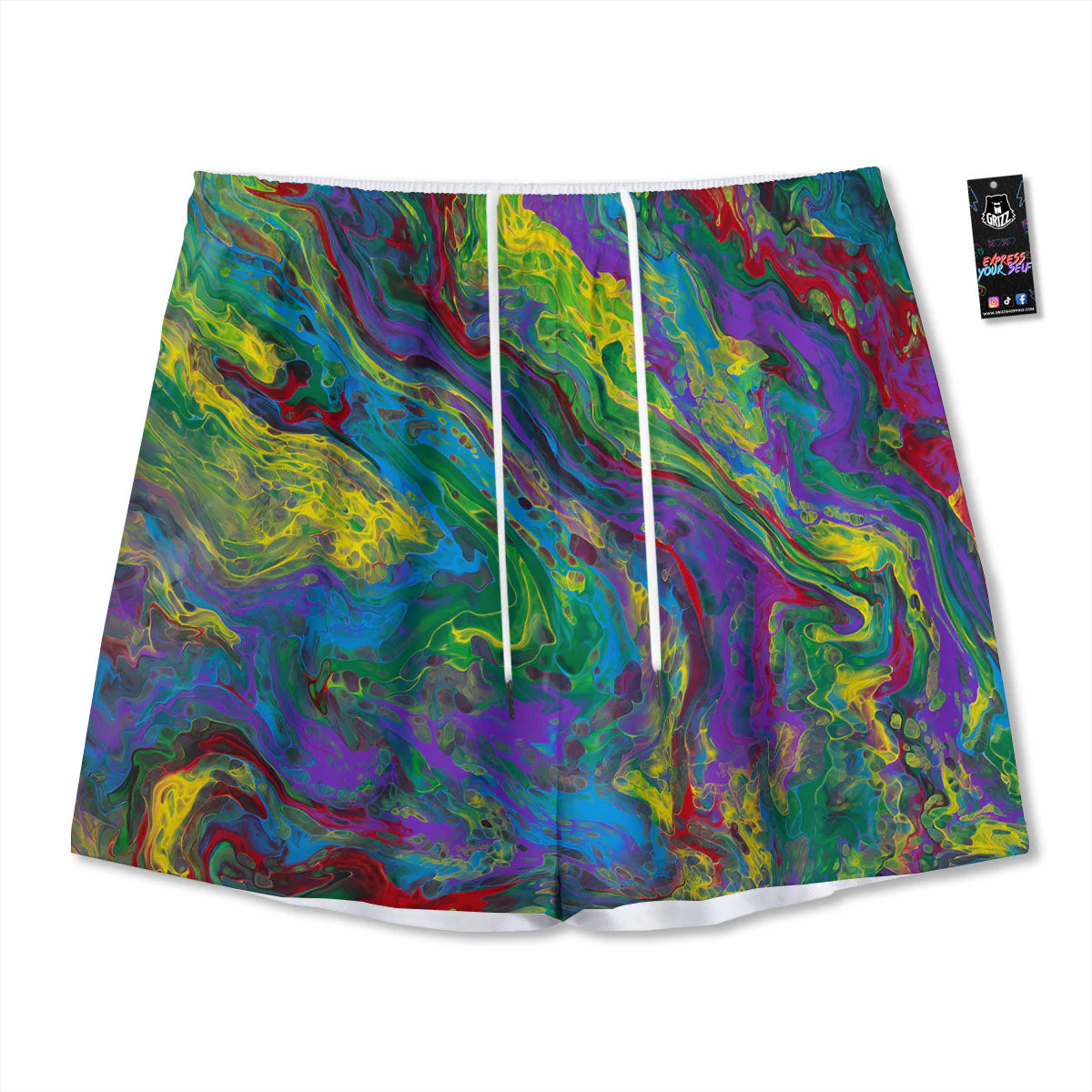 Psychedelic Abstract Print Mesh Shorts