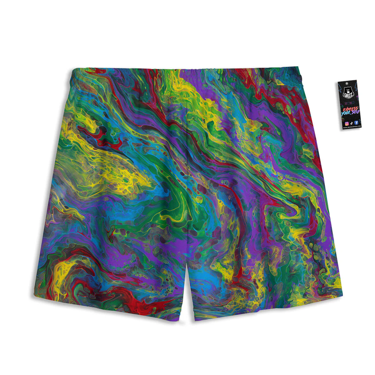 Psychedelic Abstract Print Mesh Shorts - Image 2