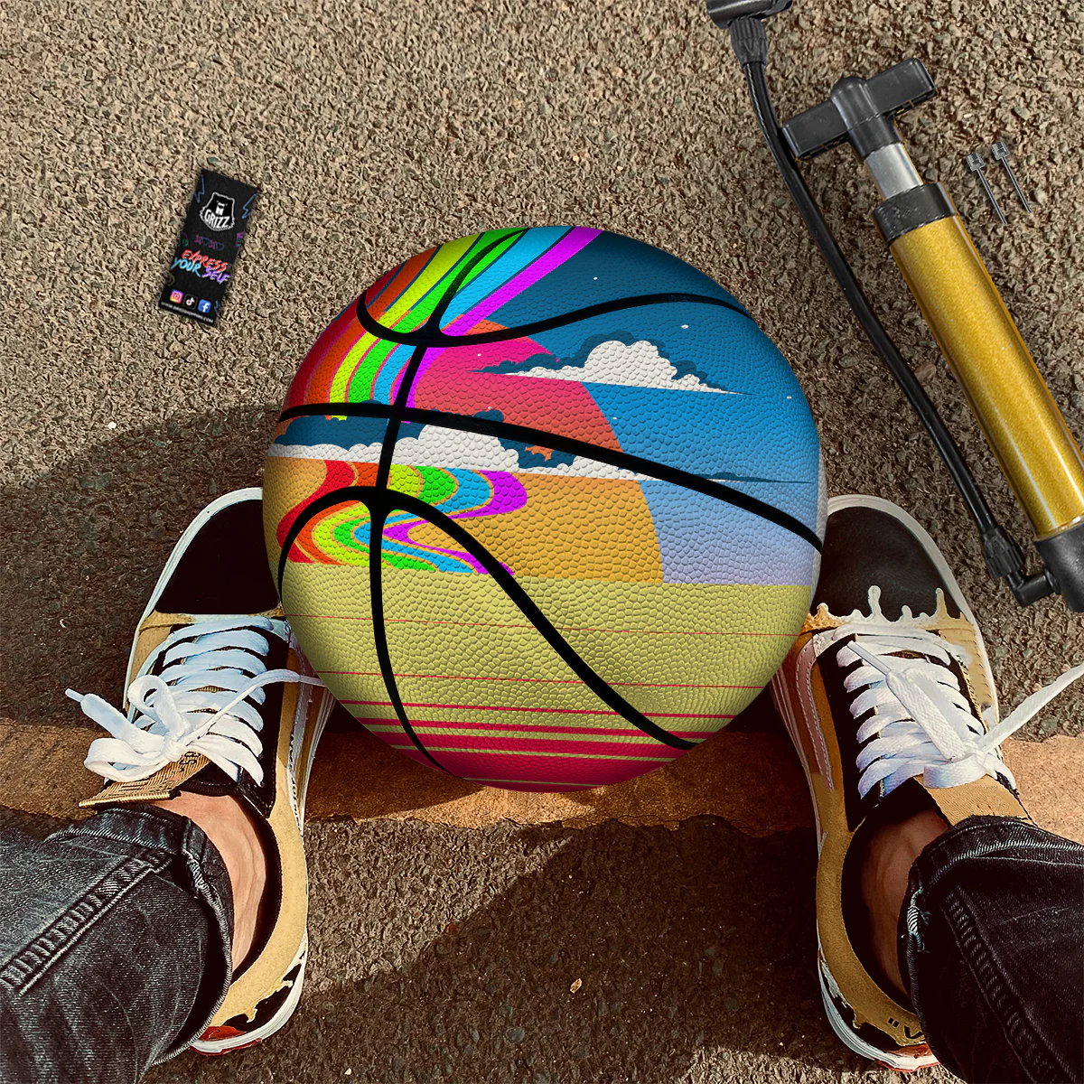Psychedelic And Gradient Sky Rainbow Print Basketball - Image 2