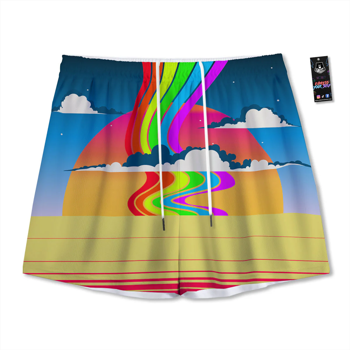 Psychedelic And Gradient Sky Rainbow Print Mesh Shorts