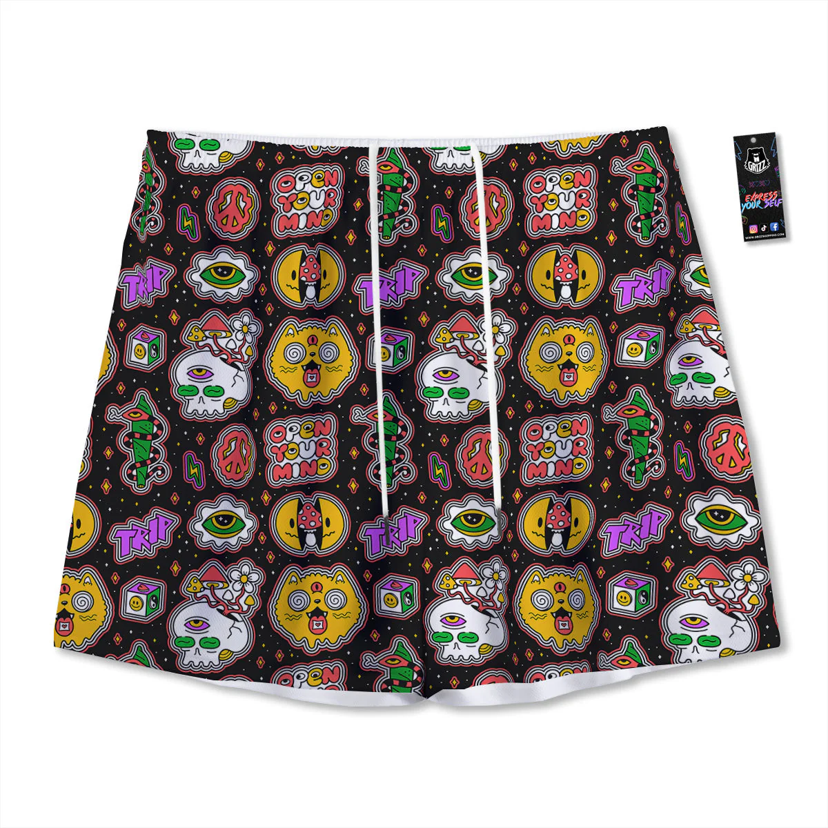 Psychedelic Funny Crazy Colorful Print Pattern Mesh Shorts