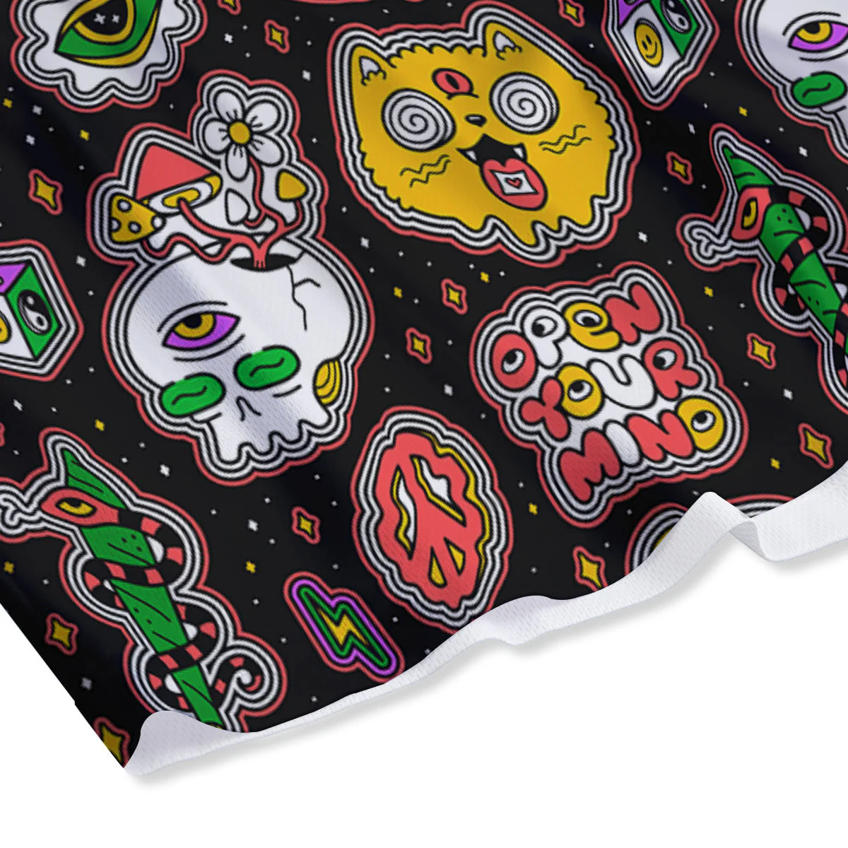 Psychedelic Funny Crazy Colorful Print Pattern Mesh Shorts - Image 4
