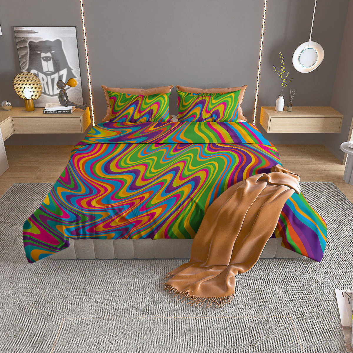 Psychedelic Rainbow Print Pattern Duvet Cover Bedding Set