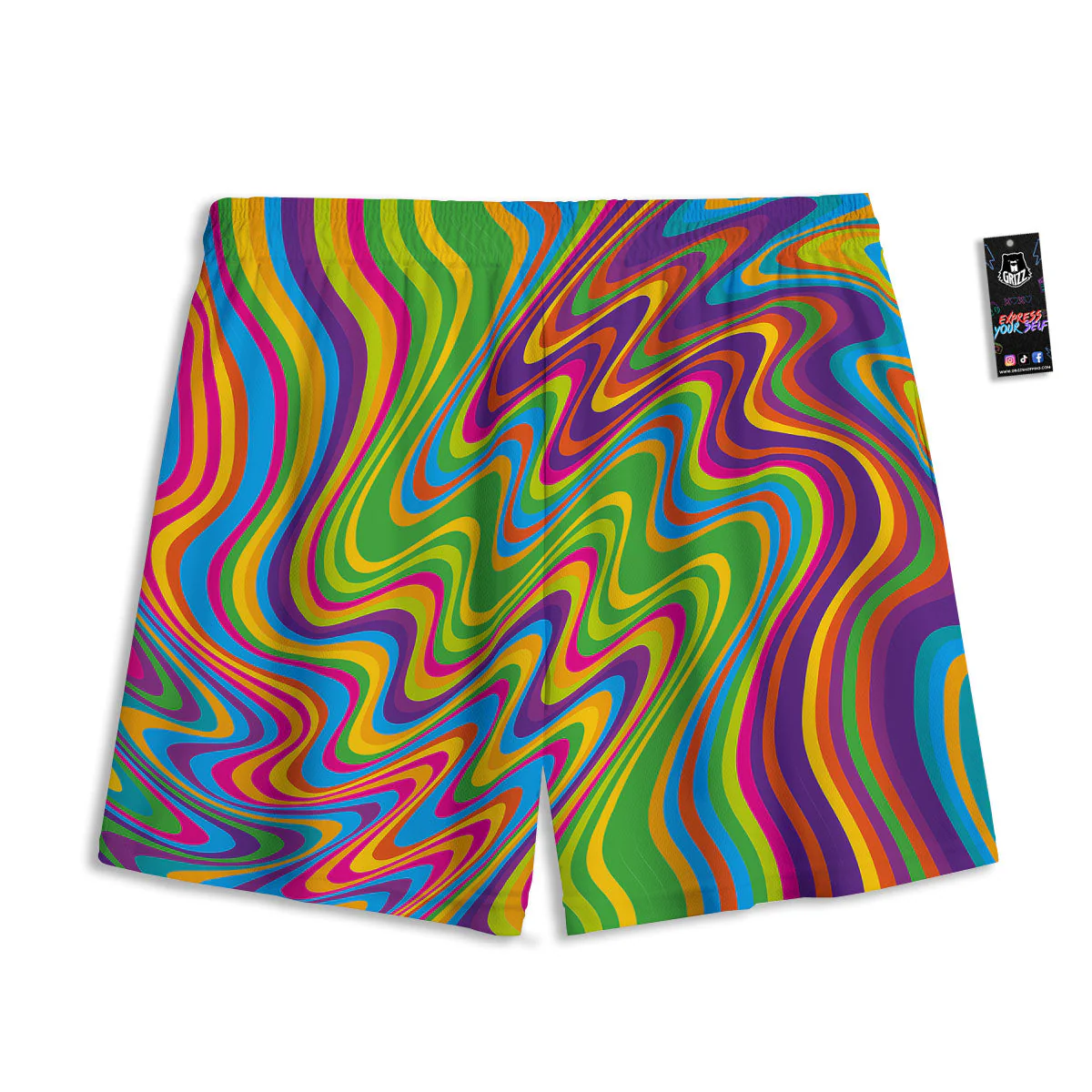 Psychedelic Rainbow Print Pattern Mesh Shorts - Image 2