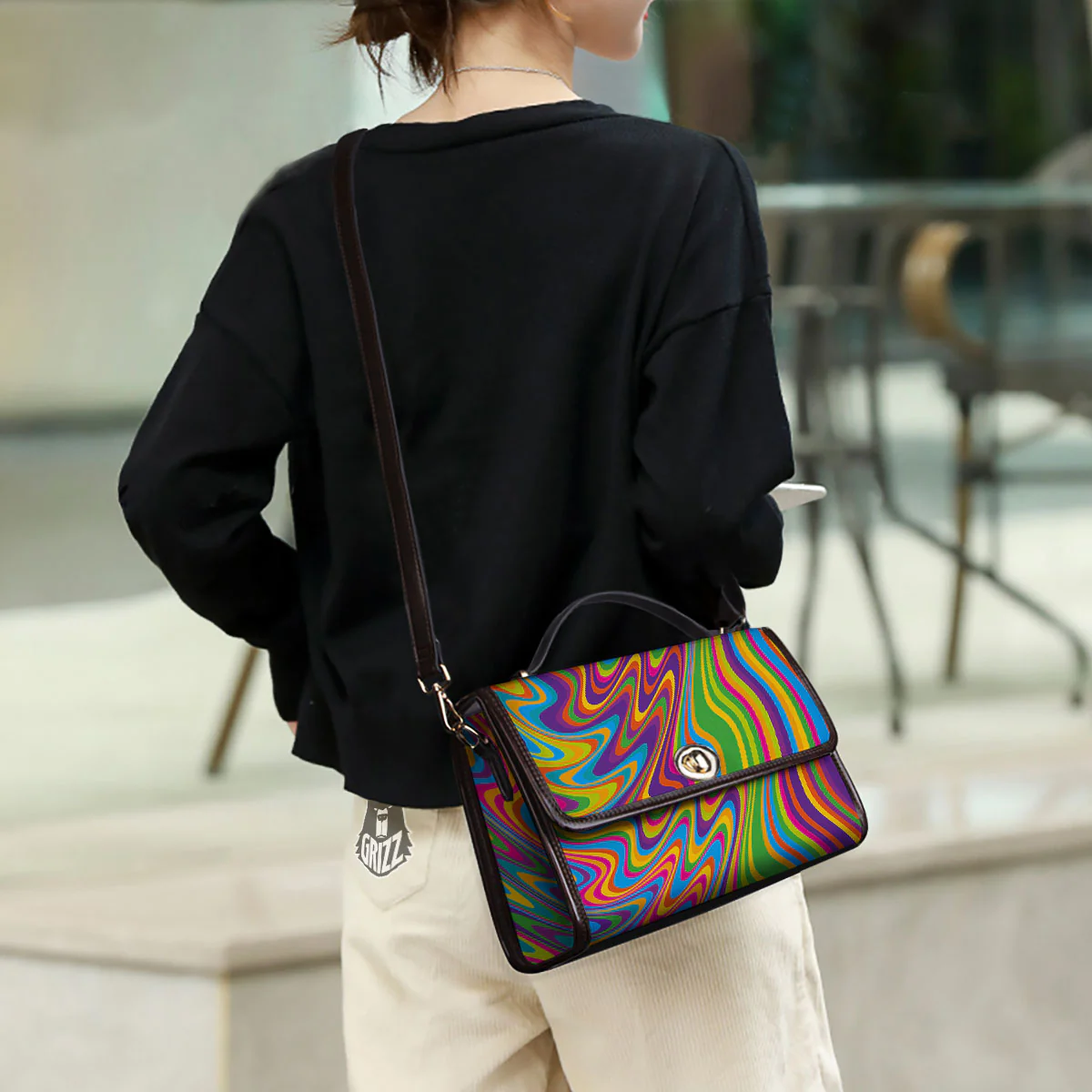 Psychedelic Rainbow Print Pattern Women's Satchel Bag - Image 3