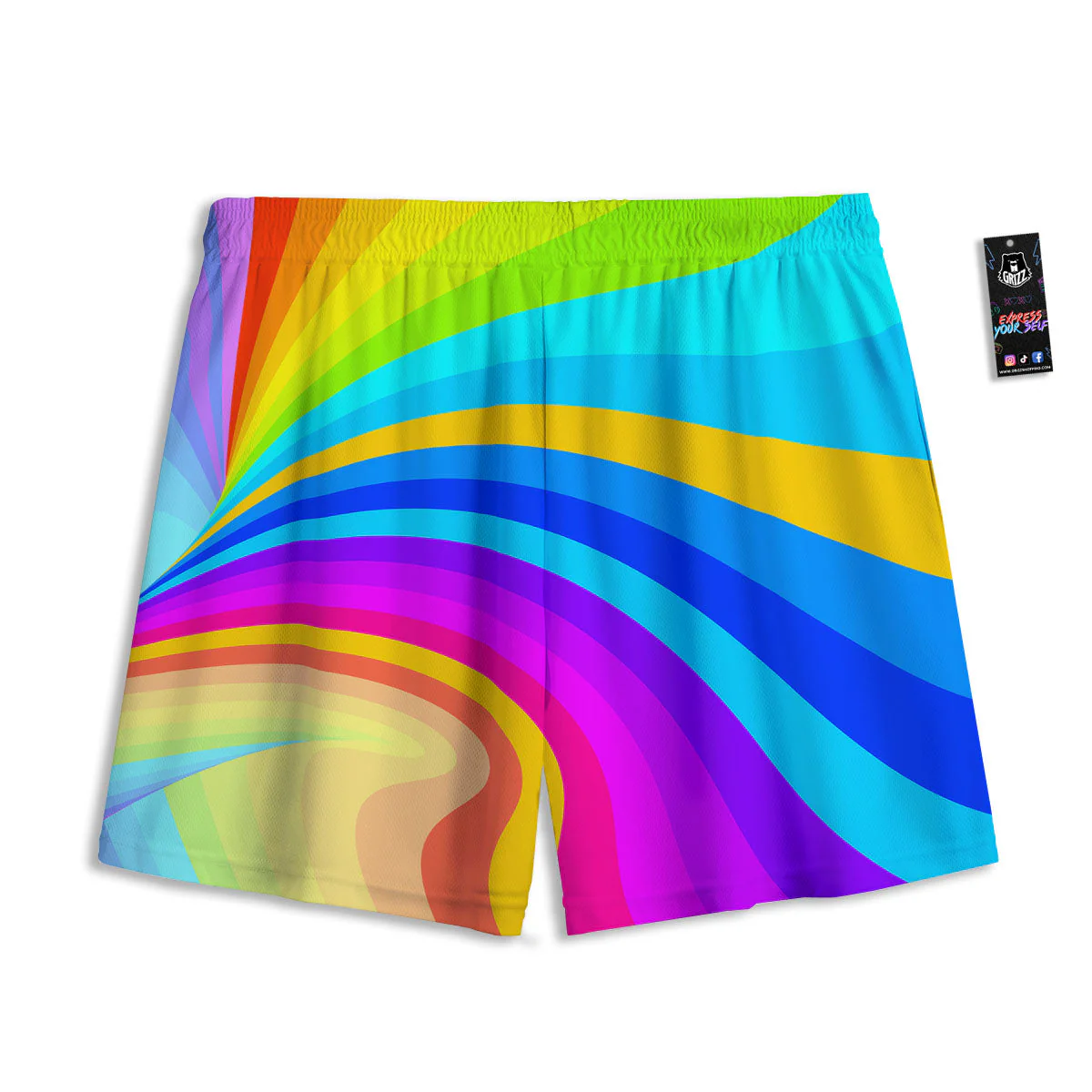 Psychedelic Rainbow Torus Print Mesh Shorts - Image 2