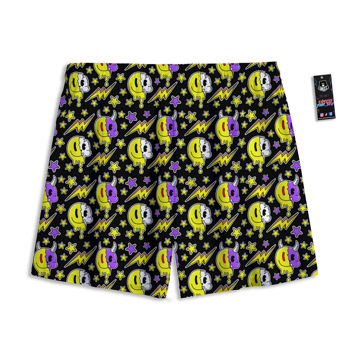 Psychedelic Trippy Acid Emoji Print Pattern Mesh Shorts - Image 2