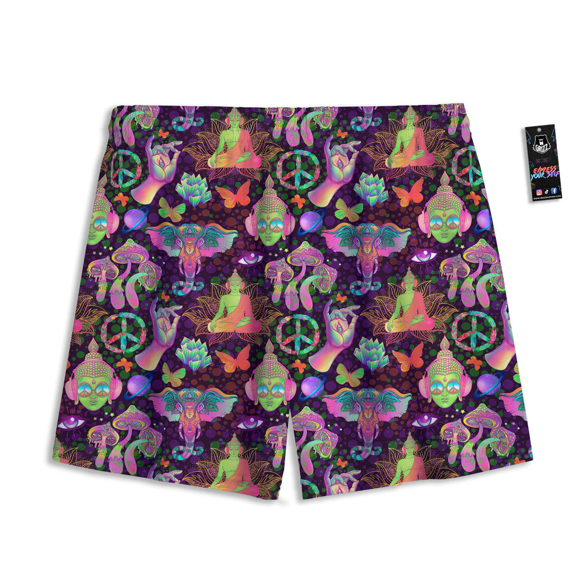Psychedelic Trippy Drug Cartoon Print Pattern Mesh Shorts - Image 2