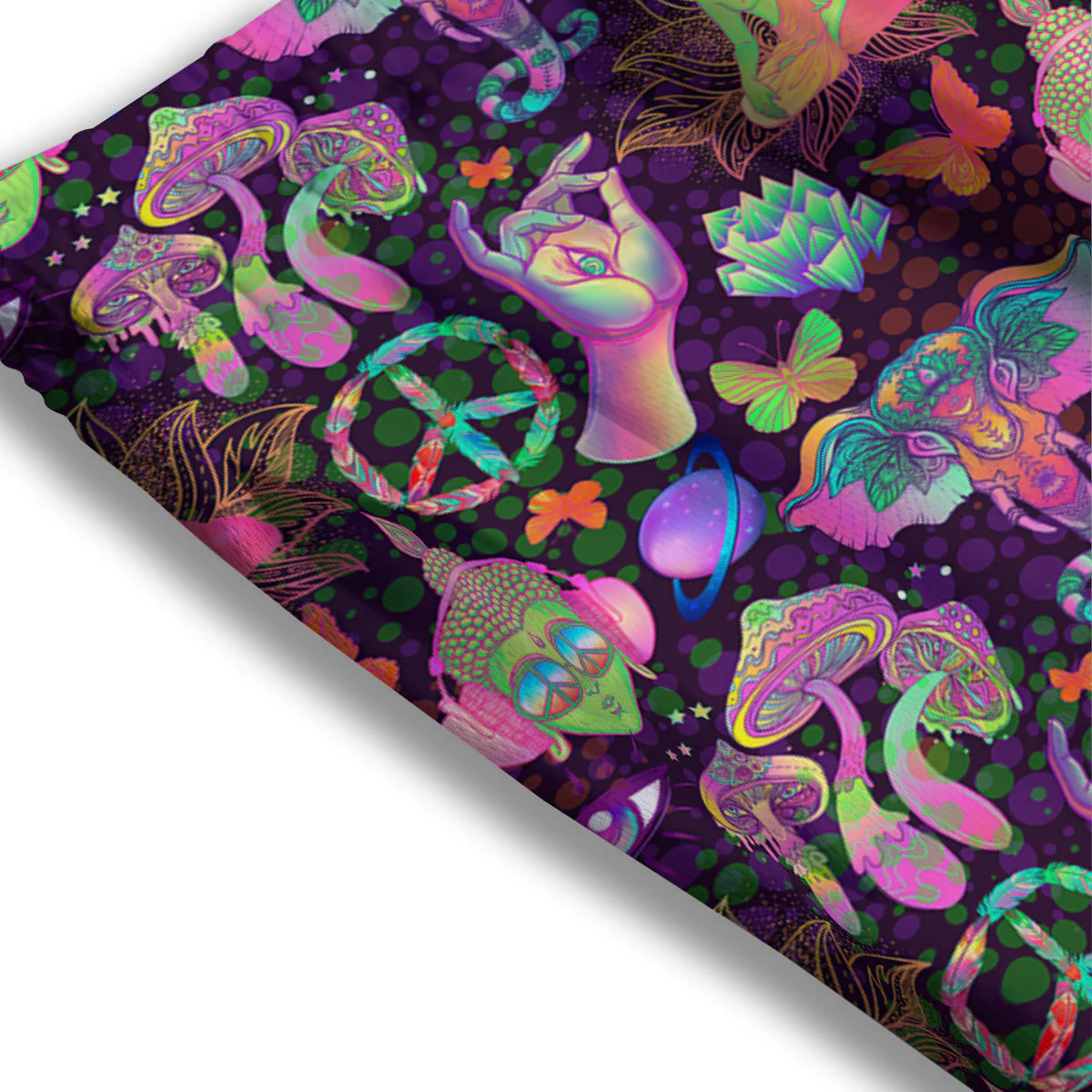 Psychedelic Trippy Drug Cartoon Print Pattern Mesh Shorts - Image 3