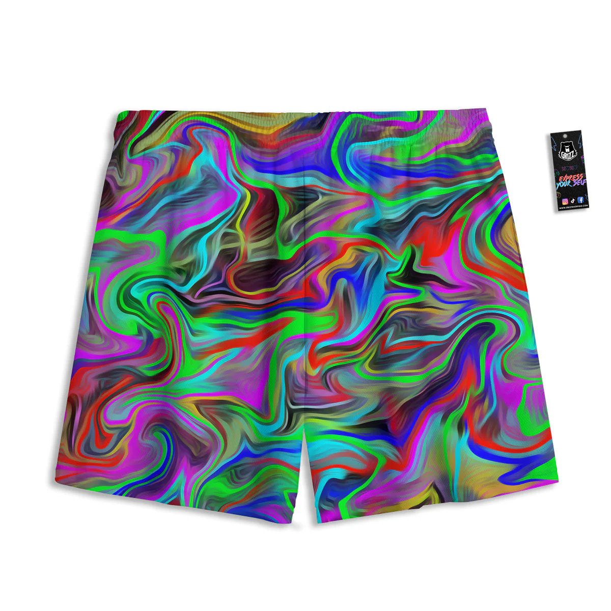 Psychedelic Trippy Neon Green Print Mesh Shorts - Image 2