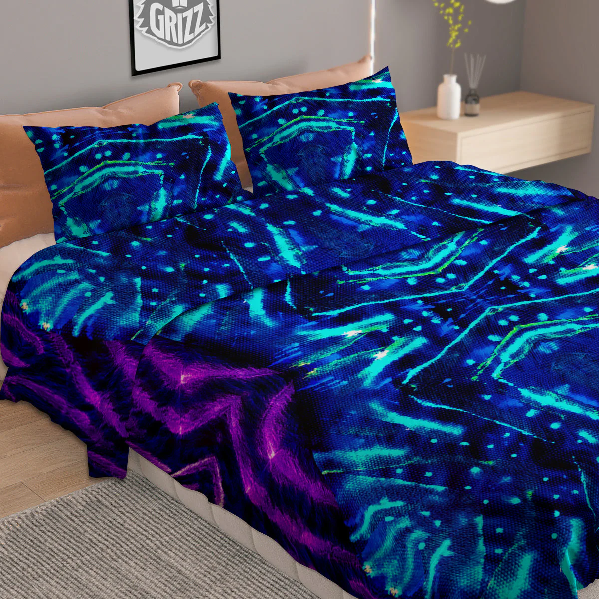 Psychedelic Watercolor Print Pattern Duvet Cover Bedding Set - Image 2