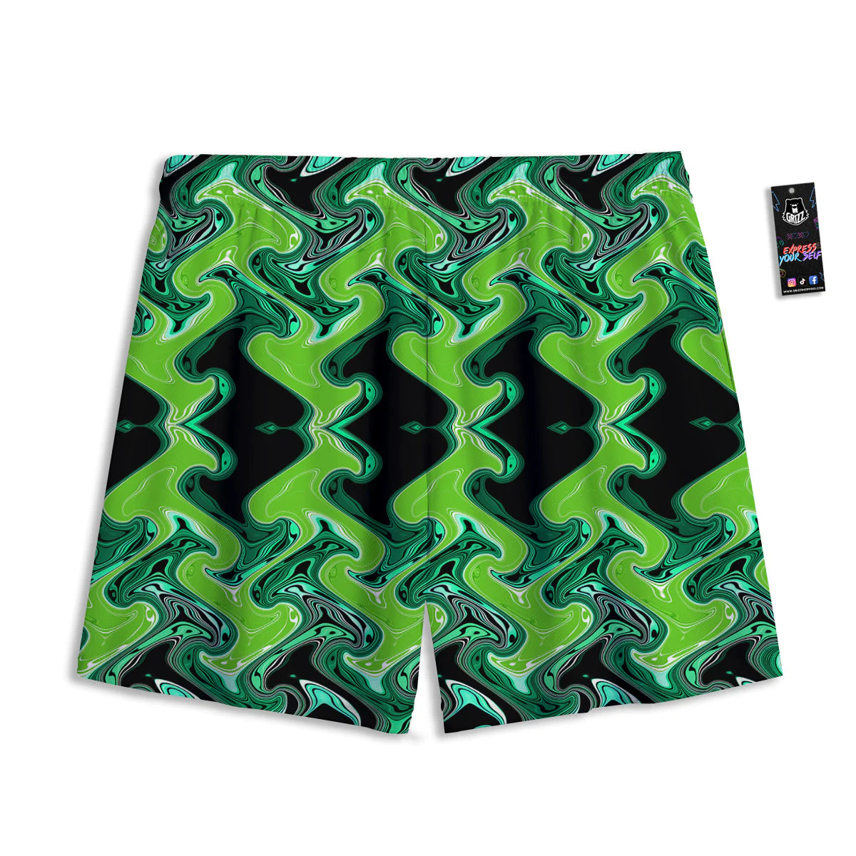 Psychedelic Wave Liquid Green Print Mesh Shorts - Image 2