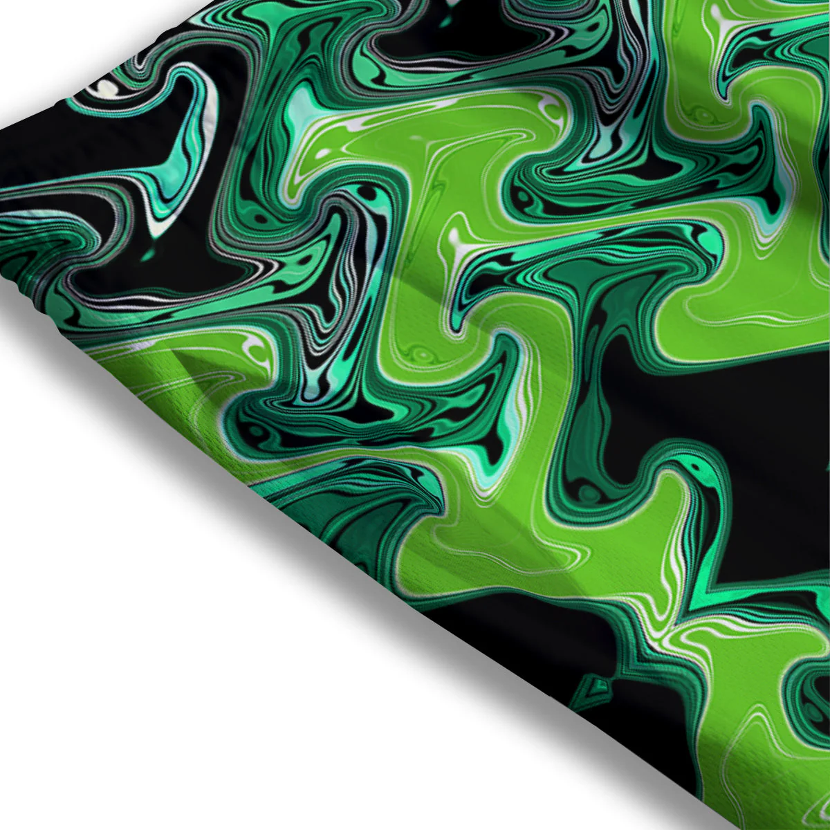 Psychedelic Wave Liquid Green Print Mesh Shorts - Image 3