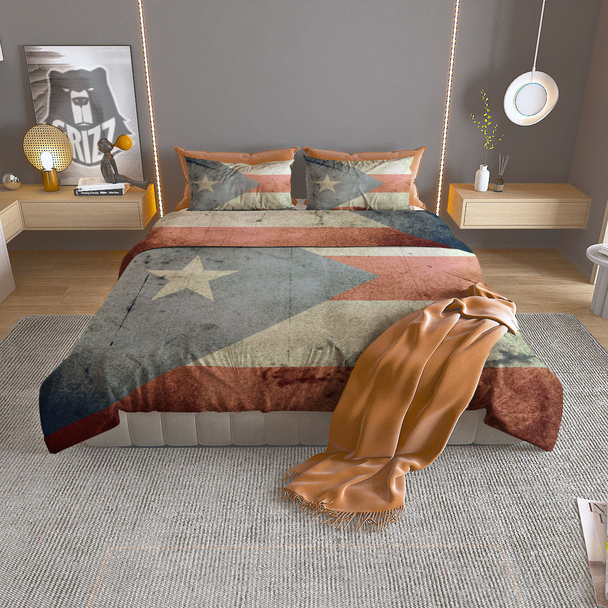 Puerto Rican Flag Grunge Print Duvet Cover Bedding Set