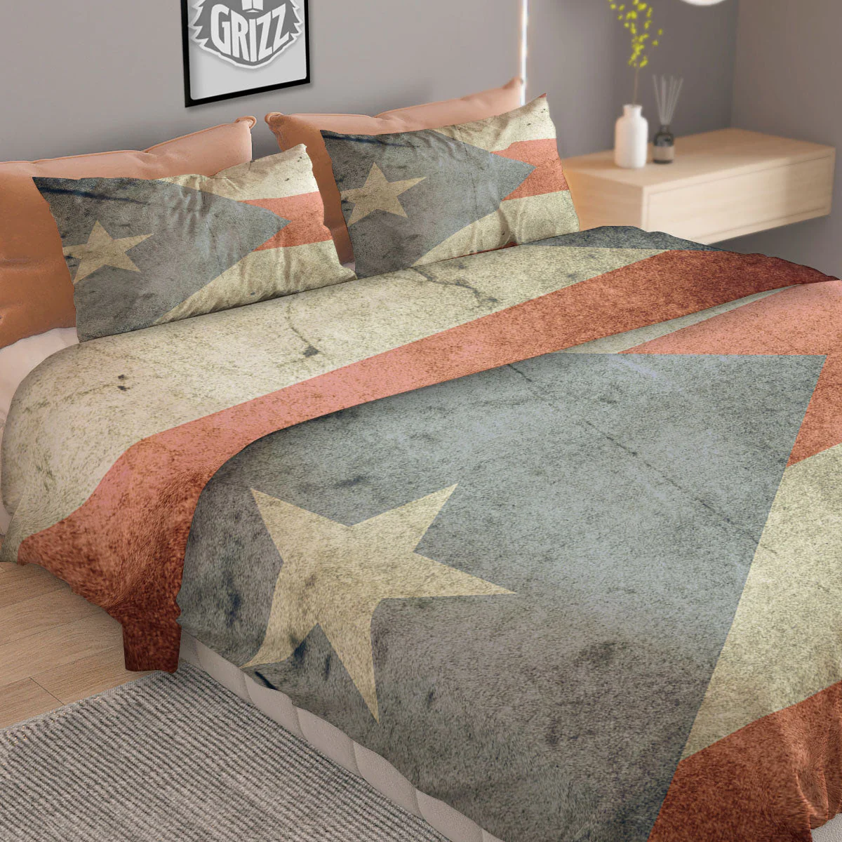 Puerto Rican Flag Grunge Print Duvet Cover Bedding Set - Image 2