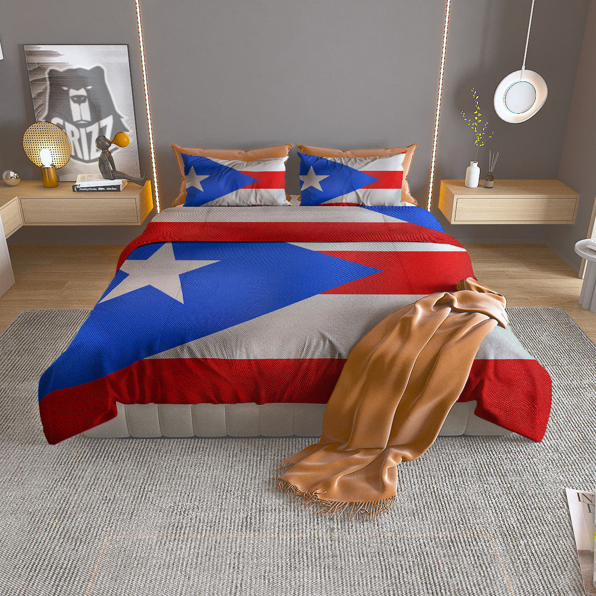 Puerto Rican Wrinkled Flag Print Duvet Cover Bedding Set