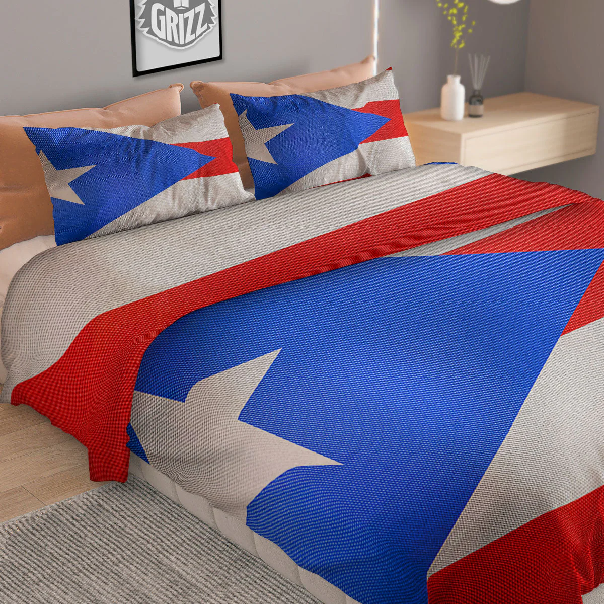 Puerto Rican Wrinkled Flag Print Duvet Cover Bedding Set - Image 2