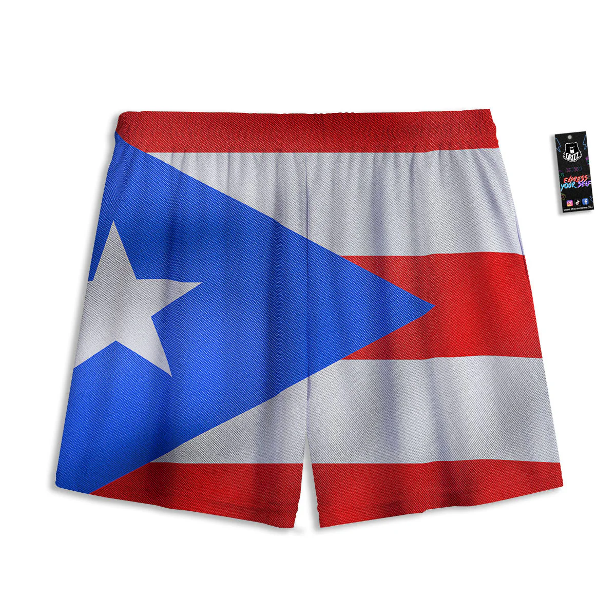 Puerto Rican Wrinkled Flag Print Mesh Shorts - Image 2
