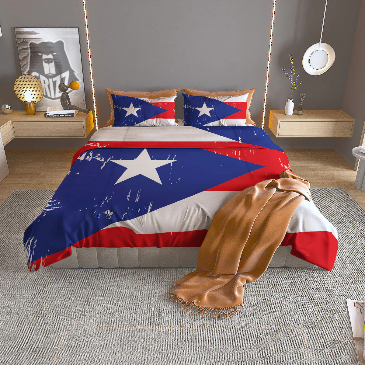 Puerto Rico Flag Print Duvet Cover Bedding Set