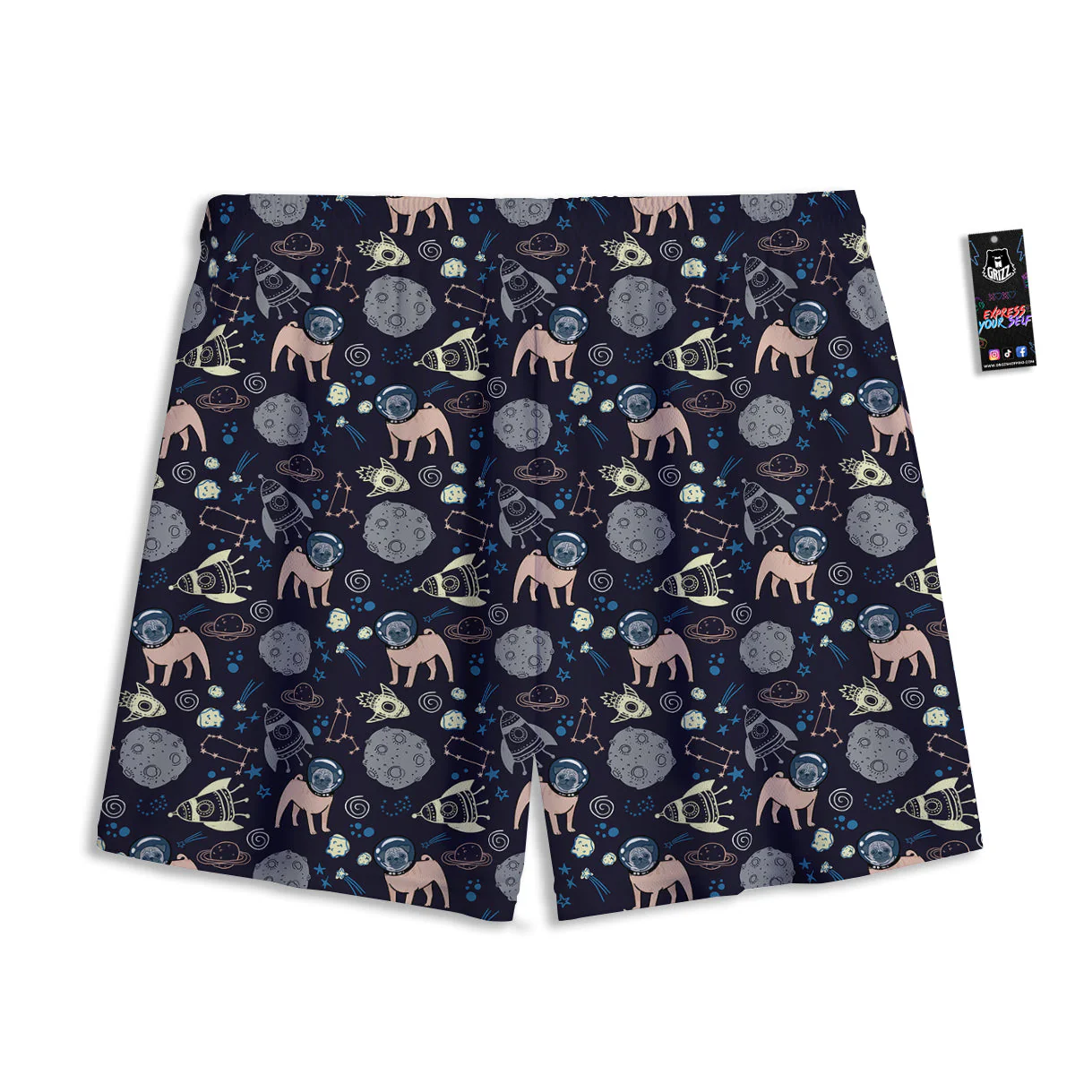 Pug And Astronaut In The Space Print Pattern Mesh Shorts - Image 2