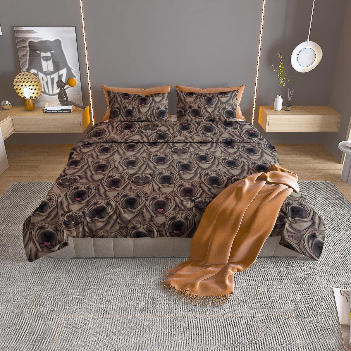 Pug And Shar Pei Print Pattern Duvet Cover Bedding Set