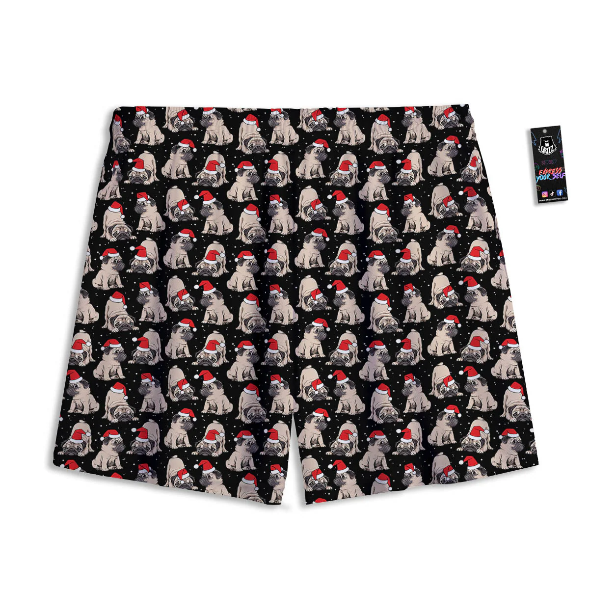 Pug Christmas Santa Print Pattern Mesh Shorts - Image 2