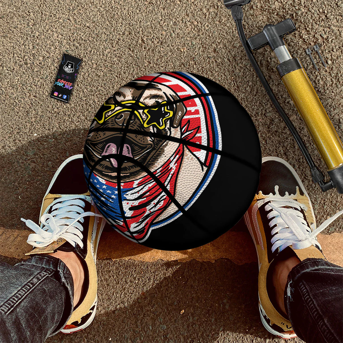 Pug Hipster Print Basketball - Image 2