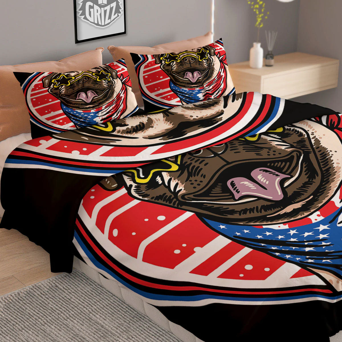 Pug Hipster Print Duvet Cover Bedding Set - Image 2