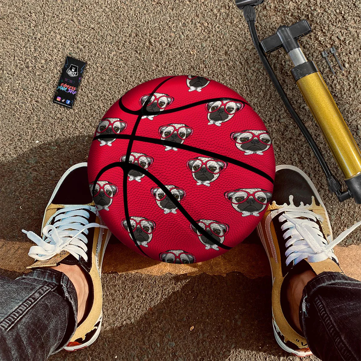 Pug Red Glasses Print Pattern Basketball - Image 2