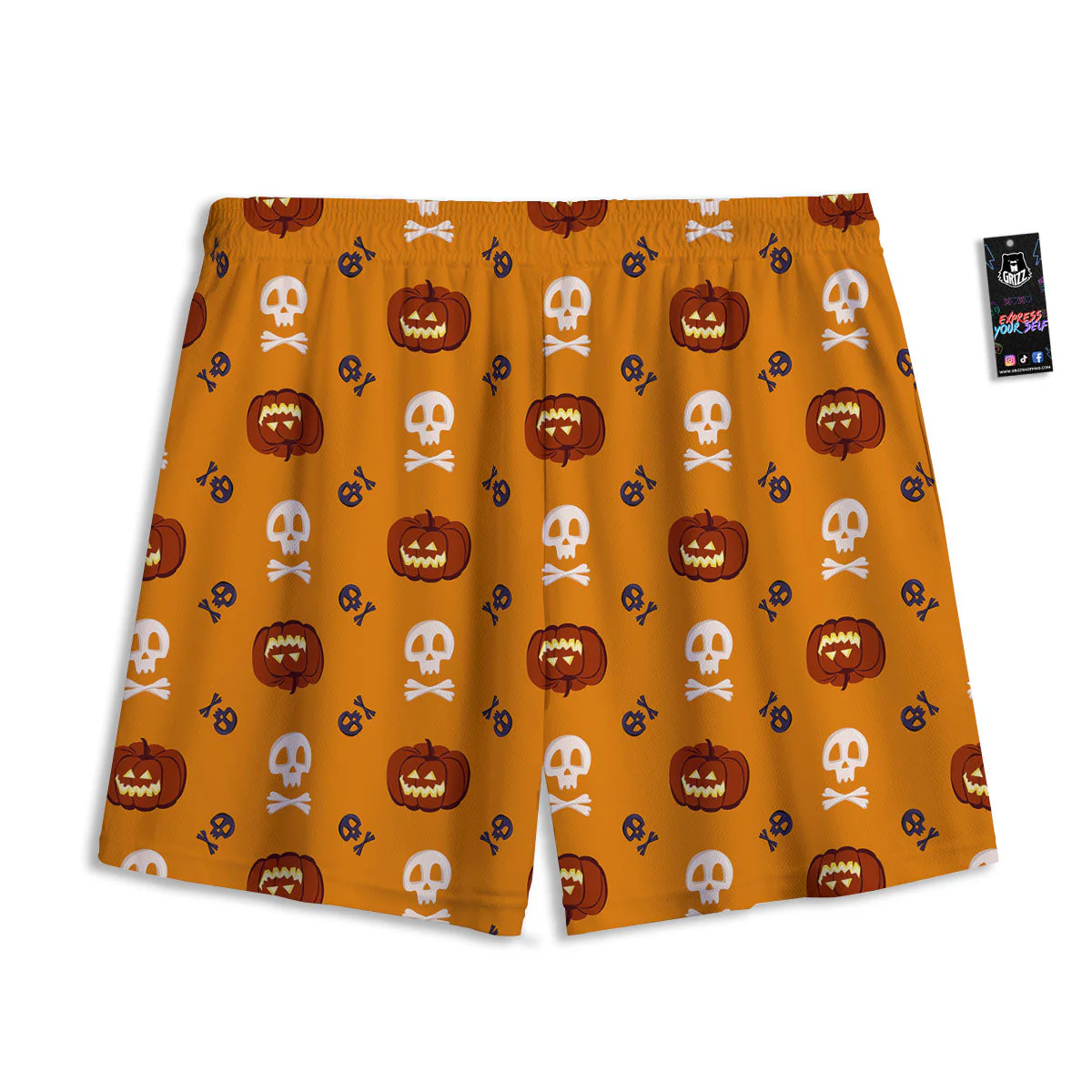 Pumkin And Skull Halloween Print Pattern Mesh Shorts - Image 2