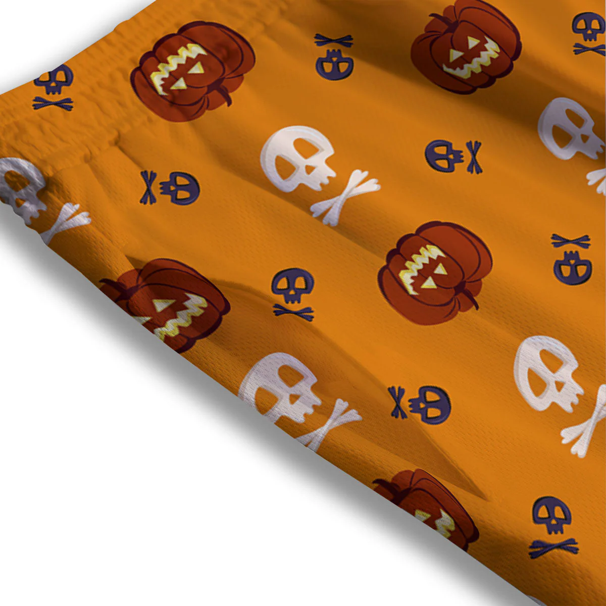 Pumkin And Skull Halloween Print Pattern Mesh Shorts - Image 3