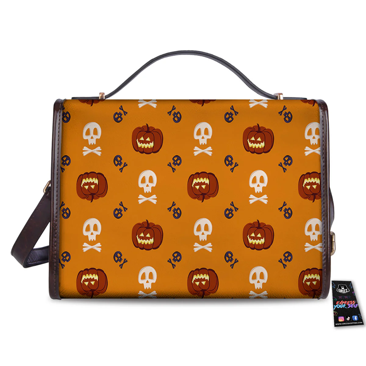 Pumkin And Skull Halloween Print Pattern Women's Satchel Bag - Image 2