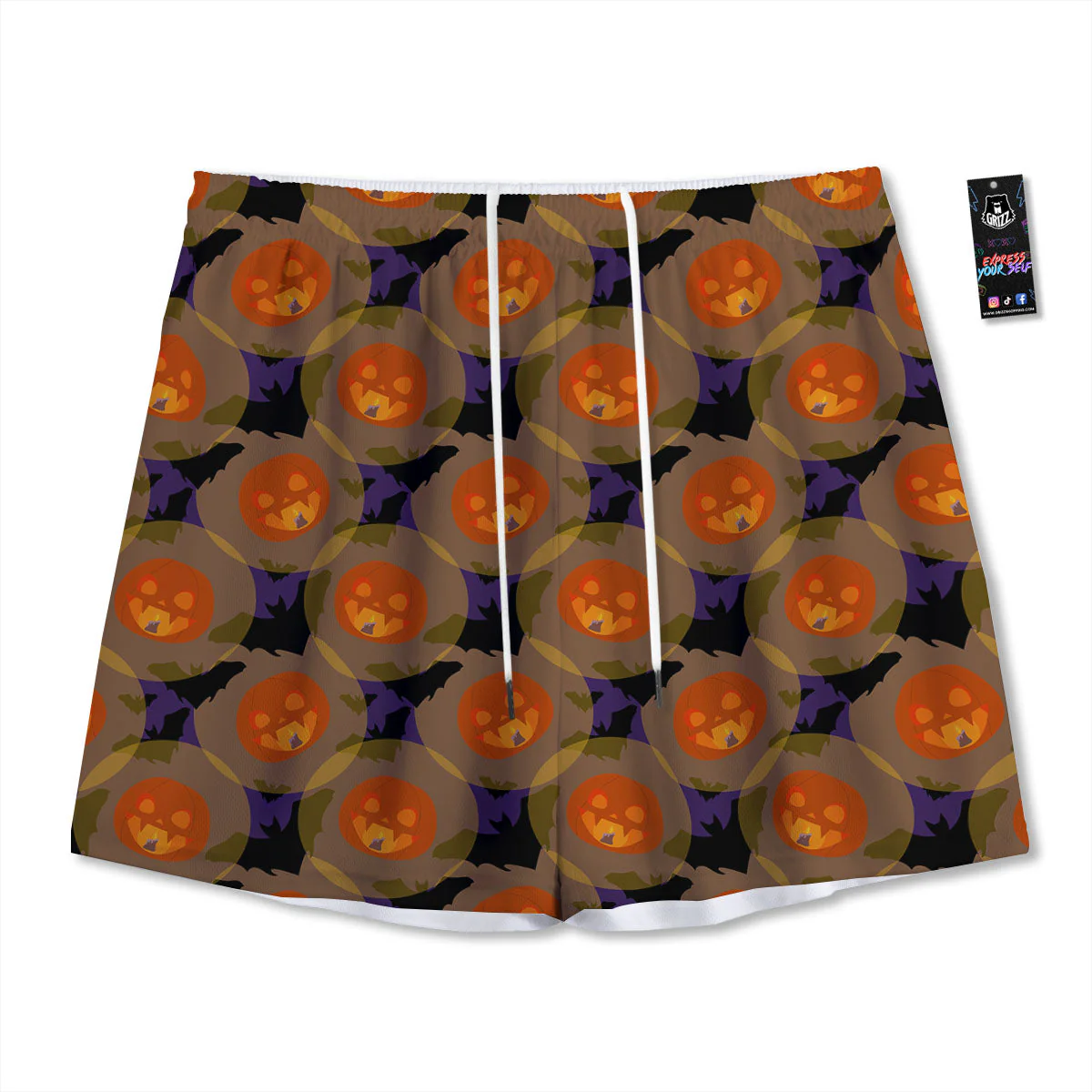 Pumkin Bat Halloween Print Pattern Mesh Shorts