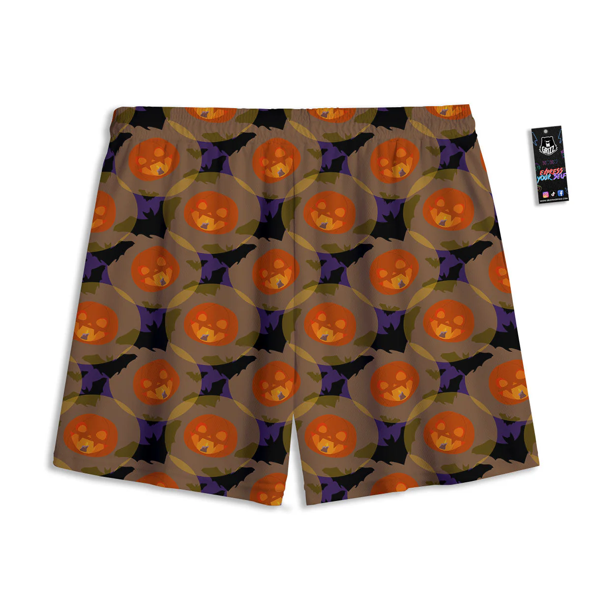 Pumkin Bat Halloween Print Pattern Mesh Shorts - Image 2