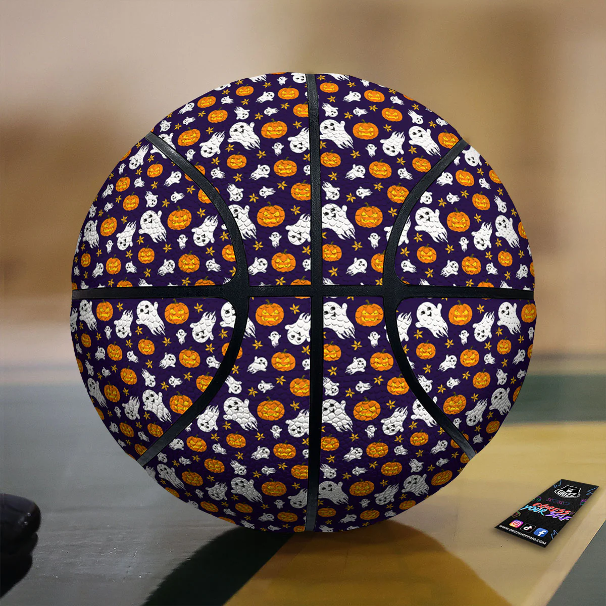Pumpkin And Ghost Print Pattern Basketball