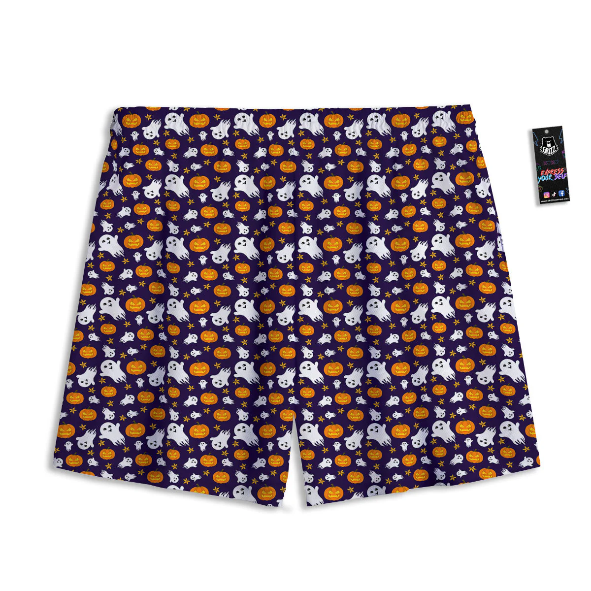 Pumpkin And Ghost Print Pattern Mesh Shorts - Image 2
