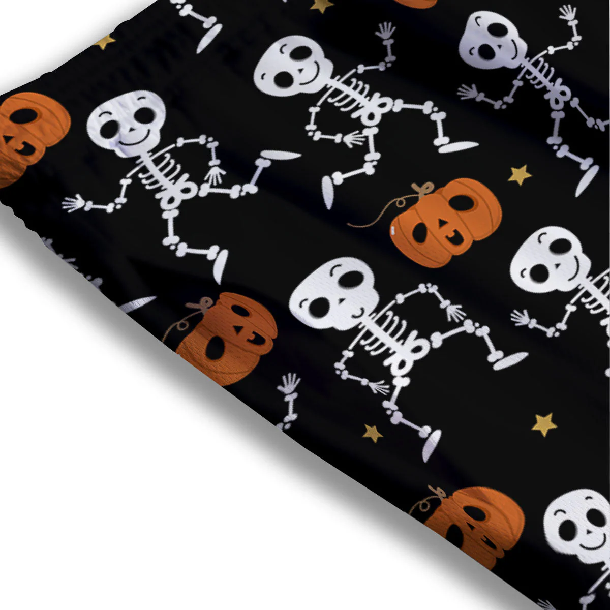 Pumpkin And Skeleton Halloween Print Mesh Shorts - Image 3