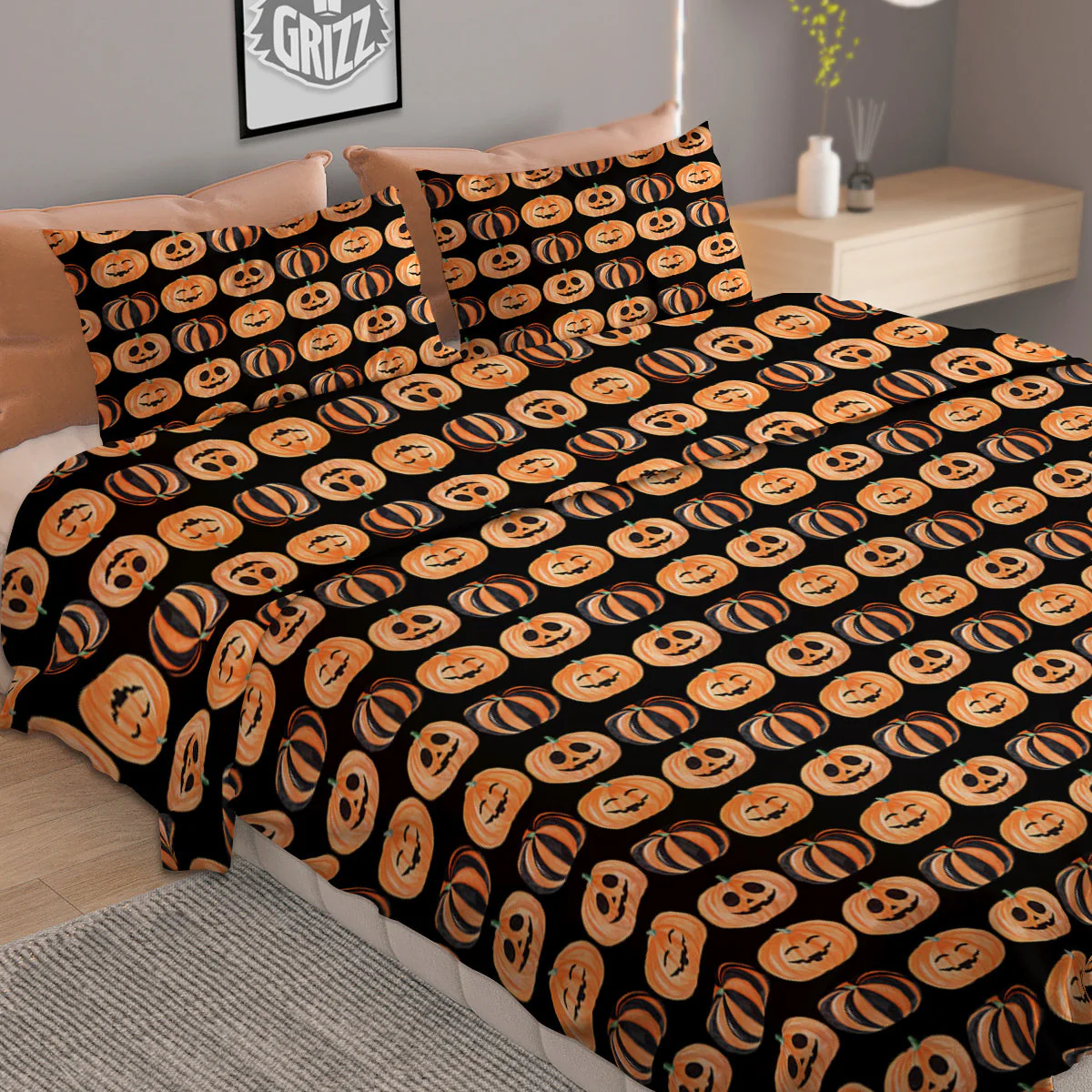 Pumpkin Cute Print Pattern Duvet Cover Bedding Set - Image 2
